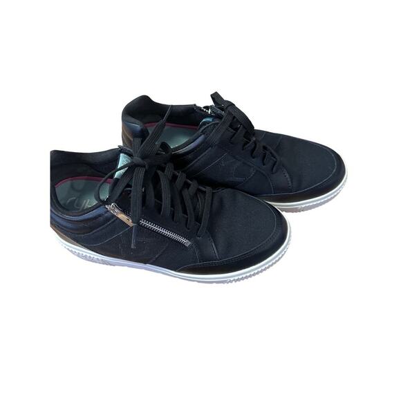 Ryka Mid Top Sneaker, Laces with Zip CLosure Black Canvas/LeatherSize 8 1/2 wide - Picture 1 of 6